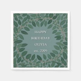 カスタム テキスト ユーカリ フレーム ナプキン – レトロ ブルー スタンダードカクテルナプキン