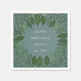 カスタム テキスト ユーカリ フレーム ナプキン – 濃い青 スタンダードカクテルナプキン