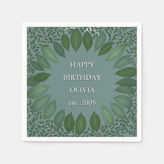 カスタム テキスト ユーカリ フレーム ナプキン – 濃い青 スタンダードカクテルナプキン (正面)