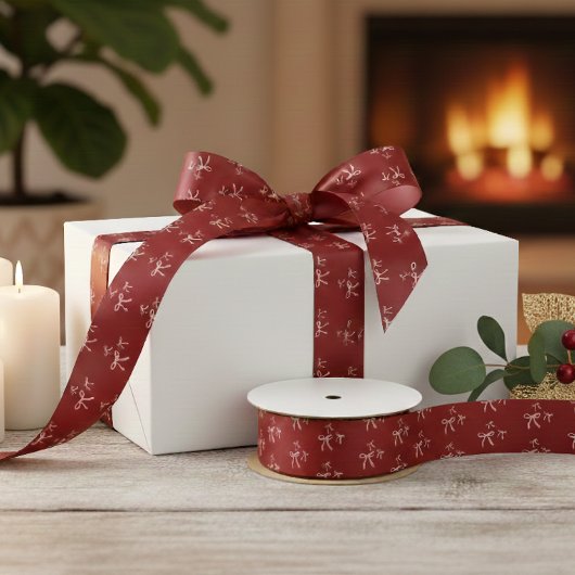 カスタム テキスト レッド ボウ エレガント パーソナライズ ギフト ラッピング サテンリボン