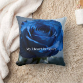 カスタム テキスト - ロマンチック ブルー ローズ フラワル ギフト クッション (ブランケット)