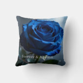 カスタム テキスト - ロマンチック ブルー ローズ フラワル ギフト クッション (裏面)