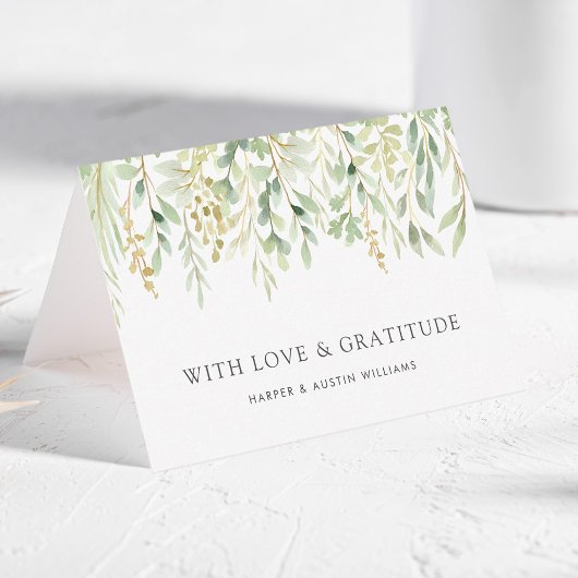 カスタム テキスト 緑の葉の植物学 サンキューカード