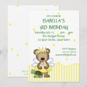 カスタム テディベア 黄色の妖精 プリンセス 招待状 (正面/裏面)