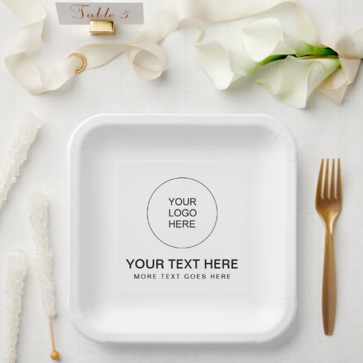 カスタム テンプレート ロゴ テキスト ここをおしゃれに ペーパープレート (ウェディング)