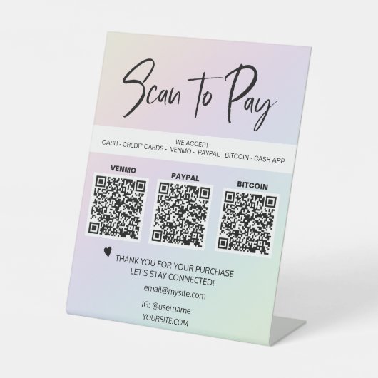 *~*カスタム – テーブルテントQR 3 PAYMENTテーブルトップ 台座サイン (正面)