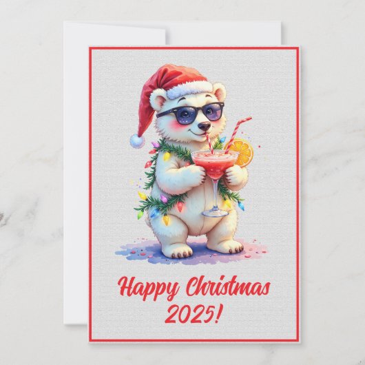 カスタム デジタル クリスマス シロクマの子 熊のクリスマス カード (正面)