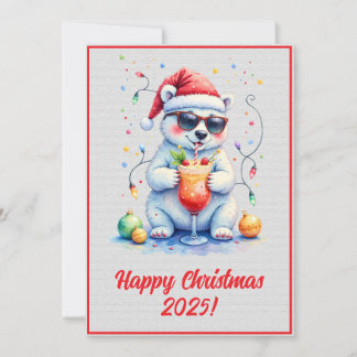 カスタム デジタル クリスマス シロクマ カクテル Xmas カード