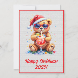 カスタム デジタル クリスマス テディベア カクテル Xmas カード