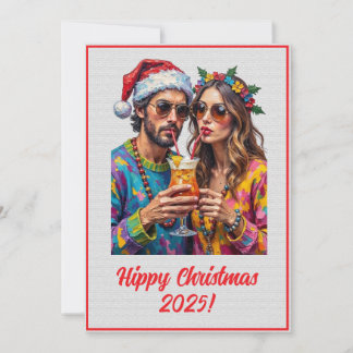 カスタム デジタル ヒッピー クリスマス カクテル Xmas カード