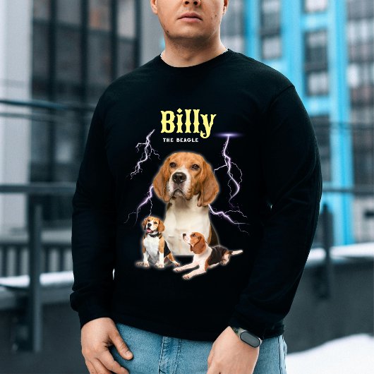 カスタム トレンディー 海賊版風 パーソナライズド 犬の写真 90年代 Tシャツ