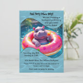 カスタム ドーナツ プールフロートに浮かぶかわいいカバ 招待状 (スタンド正面)