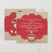 カスタム ニュートラル ソック モンキー ベビー シャワー 招待状 (正面/裏面)