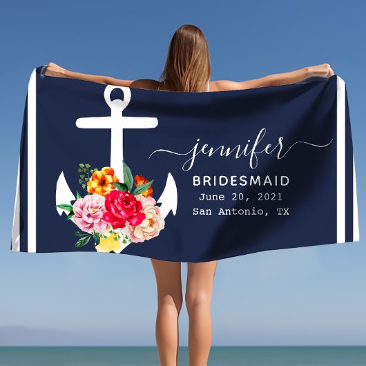 カスタム ネイティブ アンカー バスルーム オーシャン ネイビー ブルー ビーチタオル