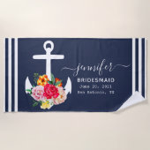 カスタム ネイティブ アンカー バスルーム オーシャン ネイビー ブルー ビーチタオル (正面)