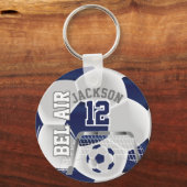 カスタム – ネイビーブルーとホワイトサッカー⚽ボール キーホルダー (正面)