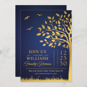 カスタム ネイビーブルー & ゴールド ファミリーリユニオン ご招待 招待状 (正面/裏面)