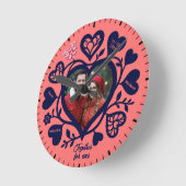 カスタム ネイビー コーラル フォト ハート クロック (傾斜)