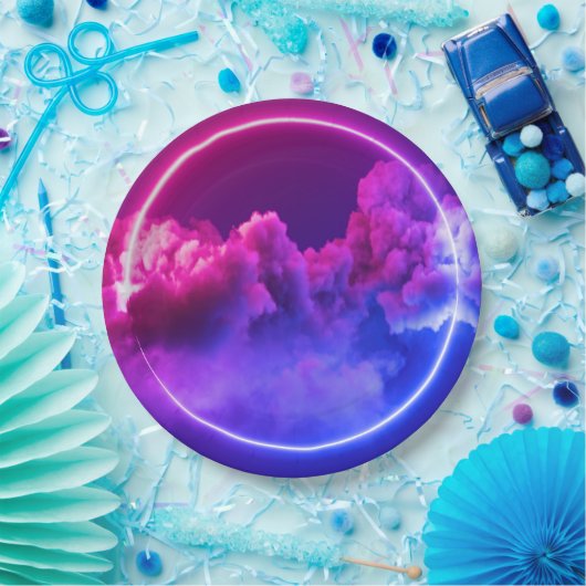 カスタム ネオンサイン ピンクとパープルの雲 ペーパープレート (パーティー)