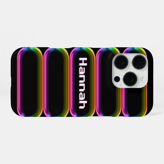 カスタム ネオン ガラス ネーム レトロ グロー 80年代 iPhoneケース (裏面横)
