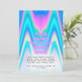 カスタム ネオン ホログラフィック イリデセント Y2K パーティー 招待状 (スタンド正面)
