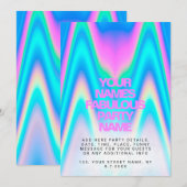カスタム ネオン ホログラフィック イリデセント Y2K パーティー 招待状 (正面/裏面)