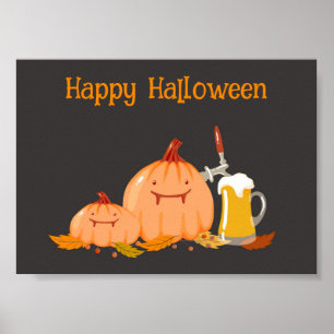 カスタム ハッピー ハロウィン かぼちゃ & ビール ポスター