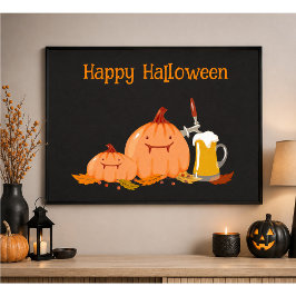 カスタム ハッピー ハロウィン かぼちゃ & ビール ポスター