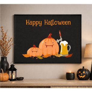 カスタム ハッピー ハロウィン かぼちゃ & ビール ポスター