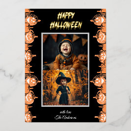 カスタム "ハッピー ハロウィン" 二枚の写真 箔招待状