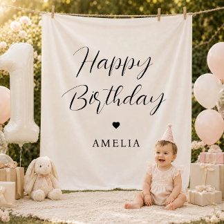 カスタム ハッピー バースデー ベイビー ファースト 1歳の誕生日 名前 タペストリー