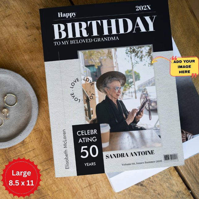 カスタム ハッピー バースデー 写真 雑誌 表紙 カード (Custom Happy Birthday Photo Magazine Cover Card, Large 8.5 x 11)