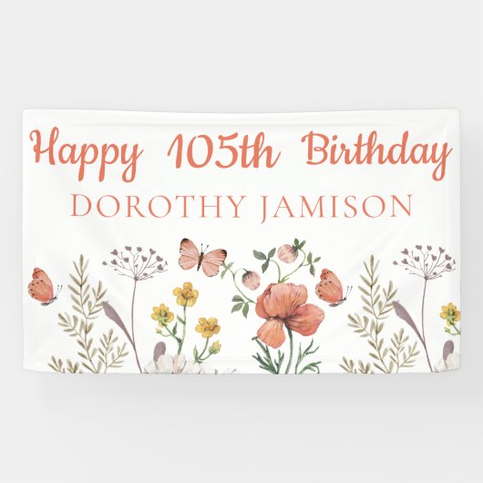 カスタム ハッピー 105歳の誕生日 おめでとう 野の花 横断幕 (横)