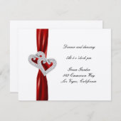 カスタム ハーツ レッド リボン 受付カード 招待状 (正面/裏面)