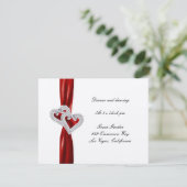 カスタム ハーツ レッド リボン 受付カード 招待状 (スタンド正面)