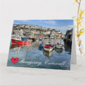 カスタム ハート メバギシー 漁港 クエイ コーンウォール カード (黄色い花)