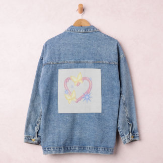 カスタム バタフライ ハート 刺繍風 デニムジャケット