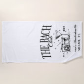 カスタム バッチ クルー ブライズメイド レトロ コンセプト ブラック ビーチタオル (正面)