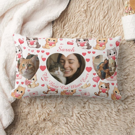 カスタム バレンタイン「史上最高の猫のママ」写真入り枕 ランバークッション (ブランケット)