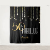 カスタム バースデー ブラック ゴールド フォトブース 背景 タペストリー (正面)