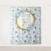 カスタム パステルブルー スイート16 ゴールドグリッター タペストリー (正面)