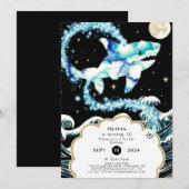 カスタム パステル エンチャンテッド シャーク バースデー 招待状 (正面/裏面)