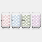 カスタム パステル ピンク 青 緑 紫 チェック柄 パターン ガラス缶 (左)