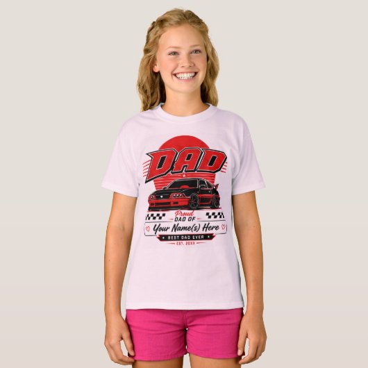カスタム パパ レーシング チーム カー好き 子供Tシャツ Tシャツ (正面フル)