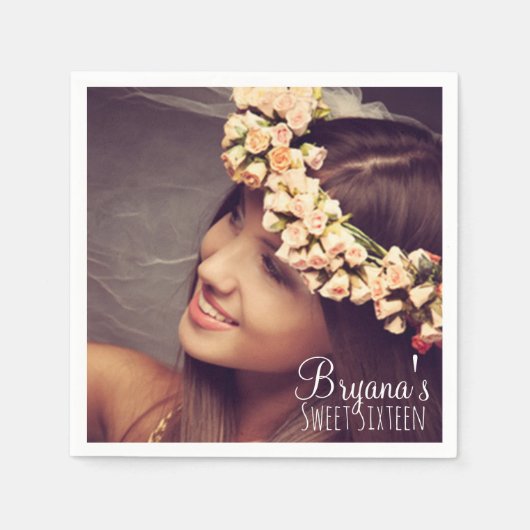 カスタム パーソナライズ フォト 写真 スイート 16 パーティー スタンダードカクテルナプキン (正面)