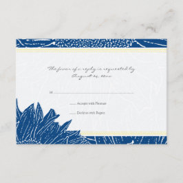 :: カスタム: ヒマワリRSVPカード: 黄色及びNav 出欠カード