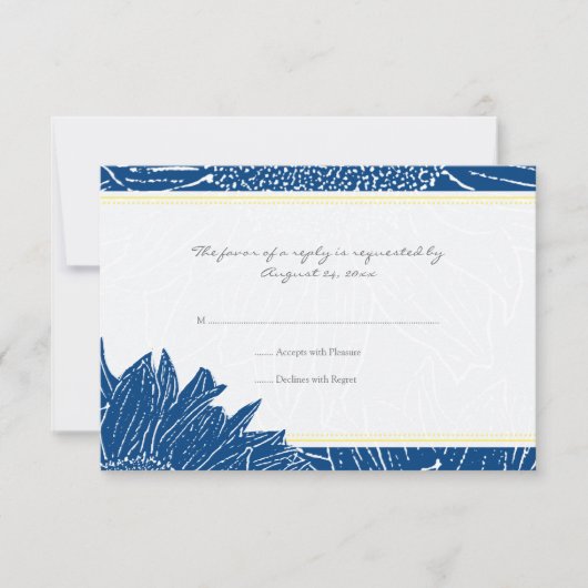 :: カスタム: ヒマワリRSVPカード: 黄色及びNav 出欠カード (正面)