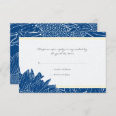 :: カスタム: ヒマワリRSVPカード: 黄色及びNav 出欠カード (正面/裏面)