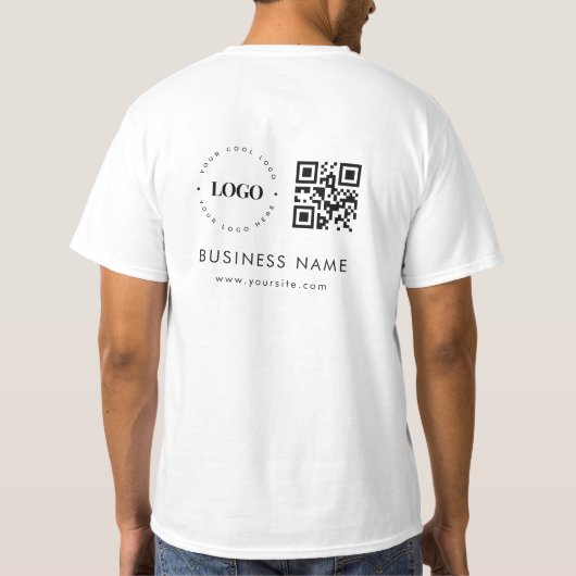 カスタム ビジネス会社ロゴ QR コード スキャン & テキスト Tシャツ (裏面)