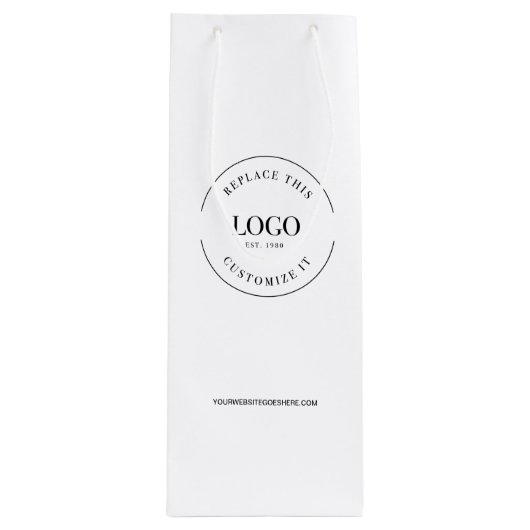 カスタム ビジネス ロゴとウェブサイト 白 ワインギフトバッグ (正面)